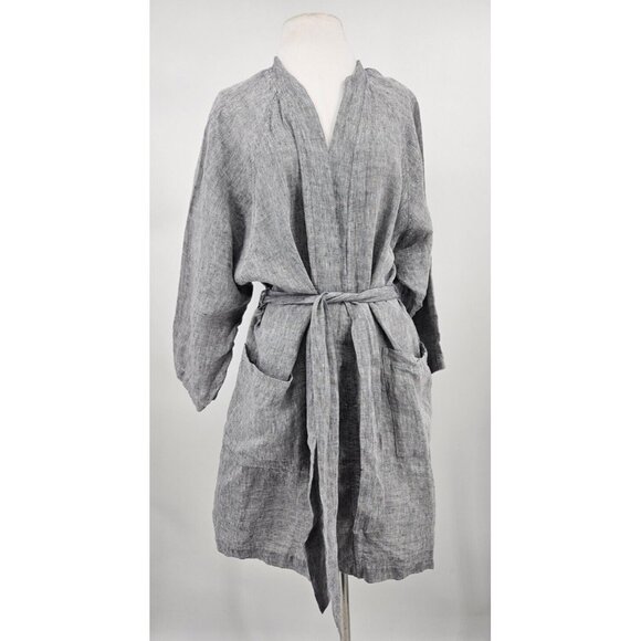 New Brooklinen Linen Robe One Size Charcoal Short Pockets - Picture 1 of 8